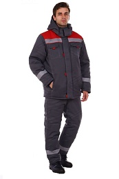 Костюм мужской утепленный "Форвард", кур+п/к, цв.т.серый+красный купить в Красноярске по низкой цене Костюм мужской утепленный "Форвард", кур+п/к, цв.т.серый+красный купить в Красноярске по низкой цене