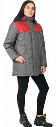 Куртка женская зимняя СНЕЖАНА, тк. Дюспо, т.серый/красный купить в Красноярске по низкой цене